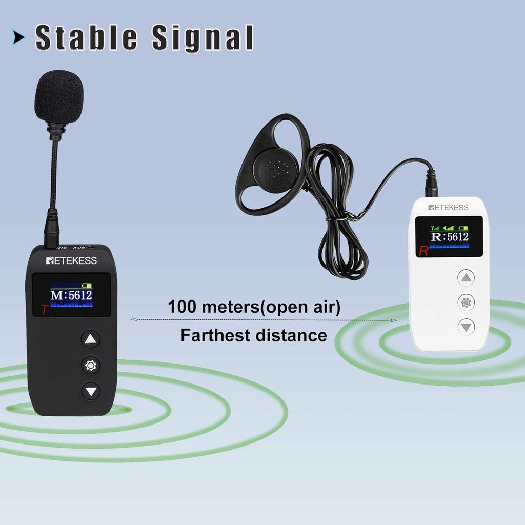 Wireless Tour Guide System with Magnetic Charging, 328ft Long Range, AUX MIC Dual Input Y58109