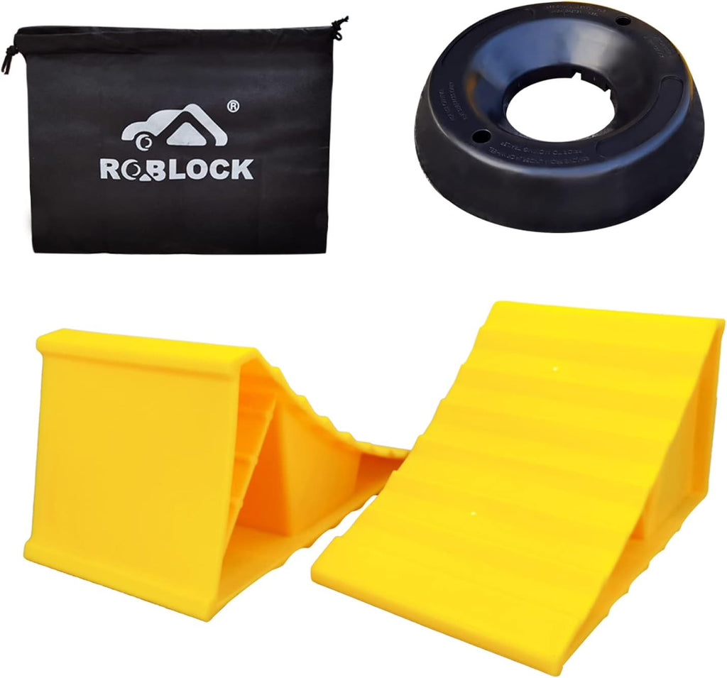 Camper Leveler Blocks with Curved Levelers, Wheel Chocks and Non-Slip Rubber Mats, Pack of 2 N74823