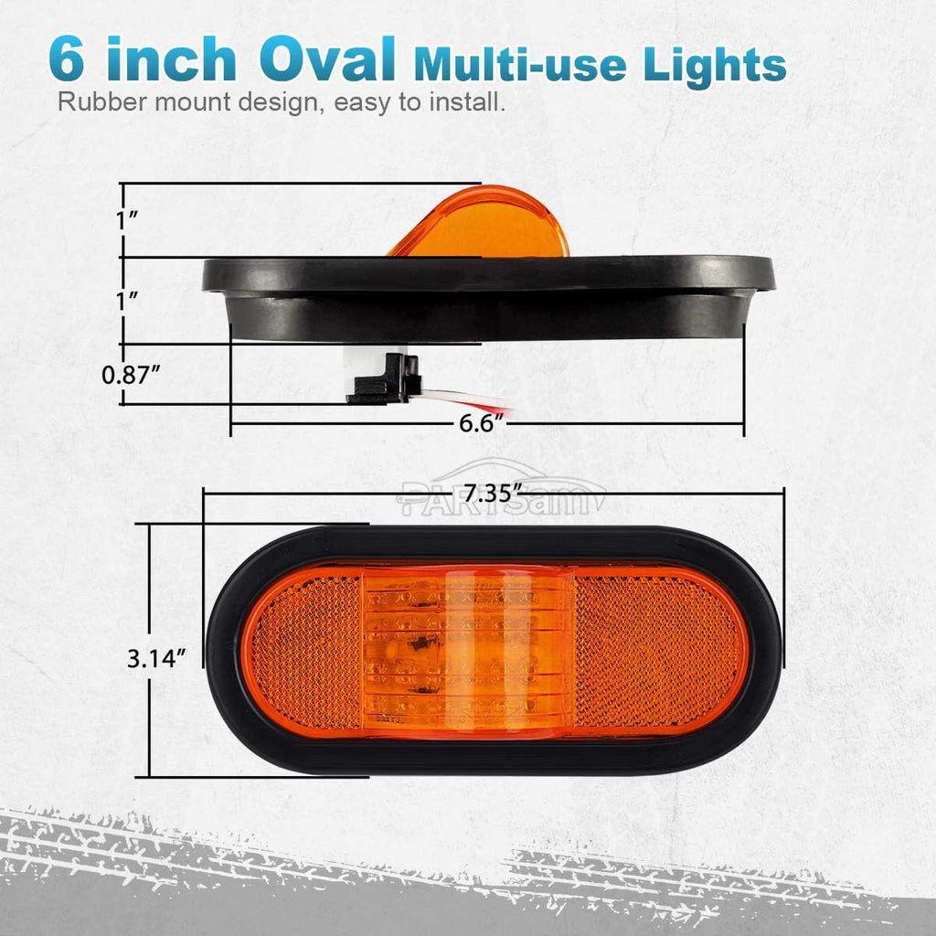 4pcs 6" Amber LED Oval Truck Semi Trailer Mid-Ship Marker and Turn Signal Lights N501279