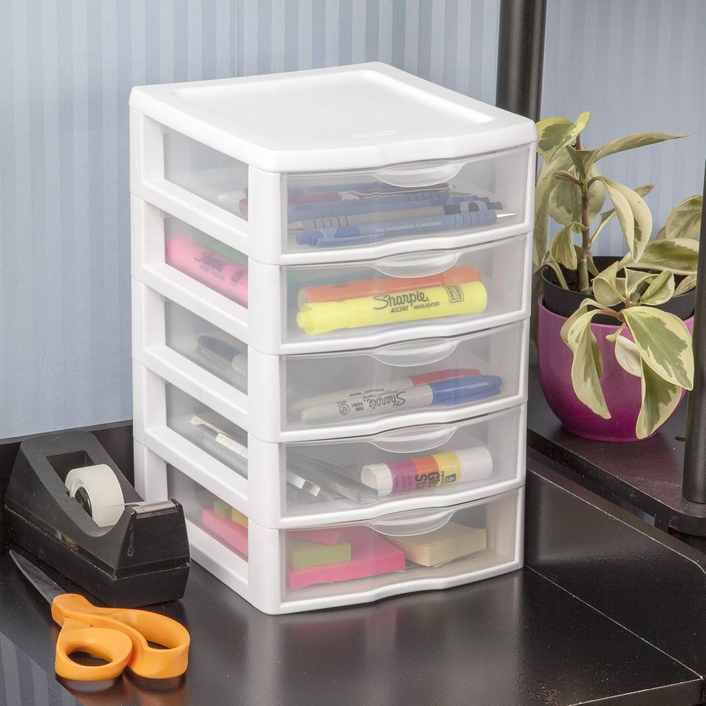 White 5 Drawer Unit with Clear Drawers, 4-Pack J390
