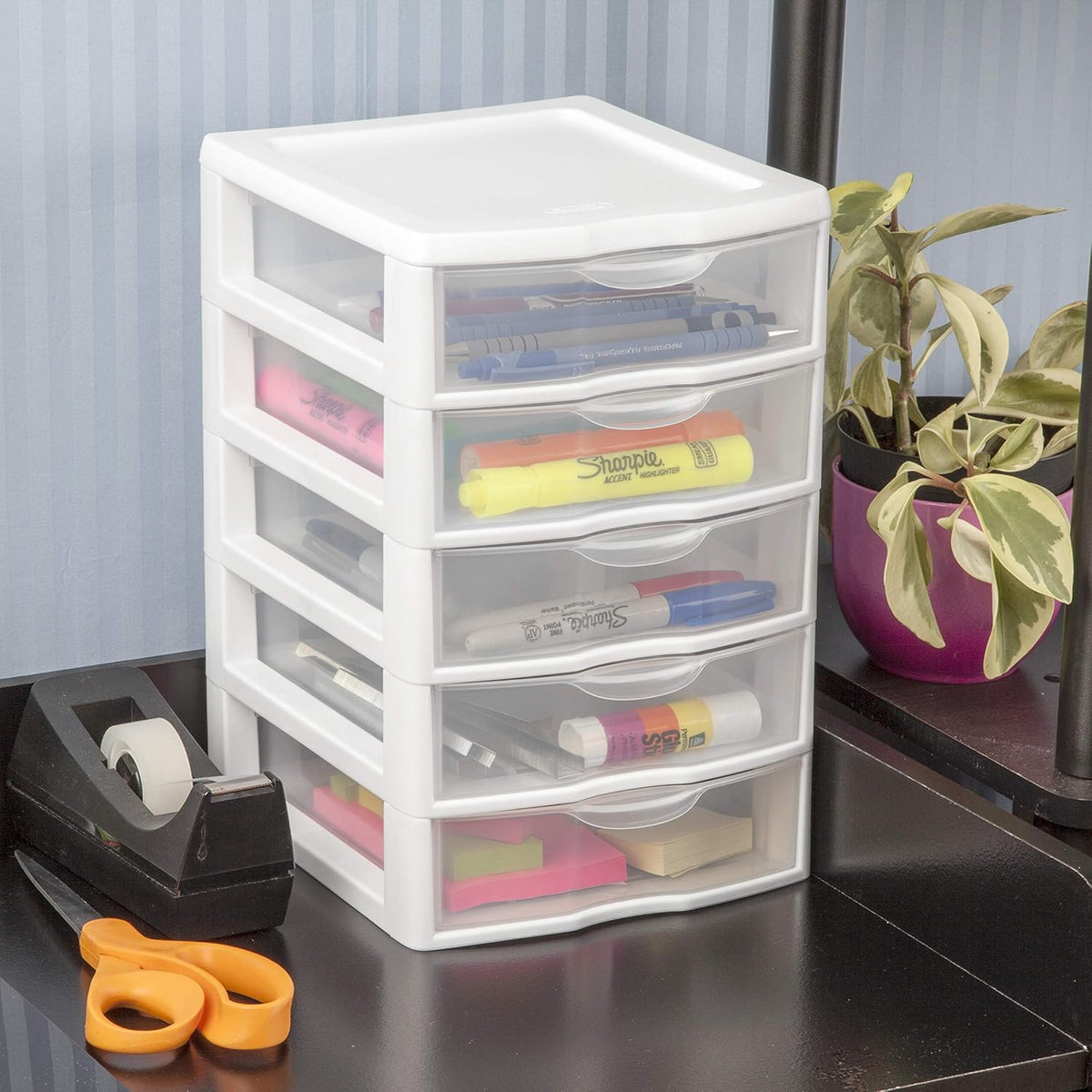 White 5 Drawer Unit with Clear Drawers, 4-Pack J390