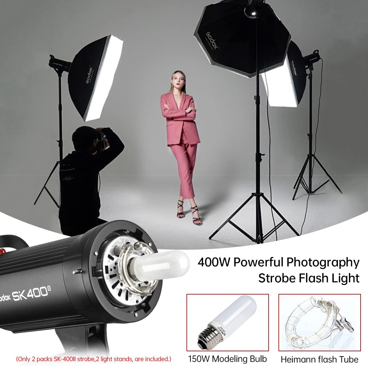 2-Pack 800Ws Photo Studio Strobe Flash Monolight Kit with Light Stands, Reflectors, Barndoor Kits P20211