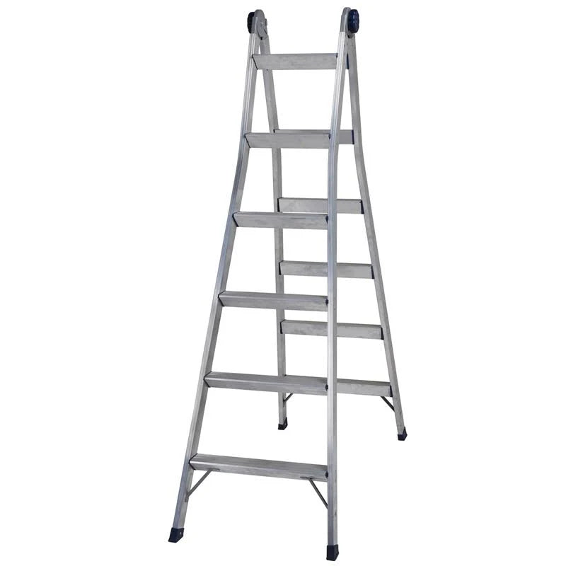 2-in-1 Aluminum Step and Extension Ladder with 12 ft Max Reach T735729