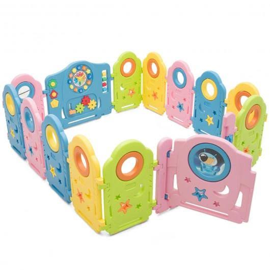 14 Panel Kids Activity Center Baby Playpen with Gate M5260