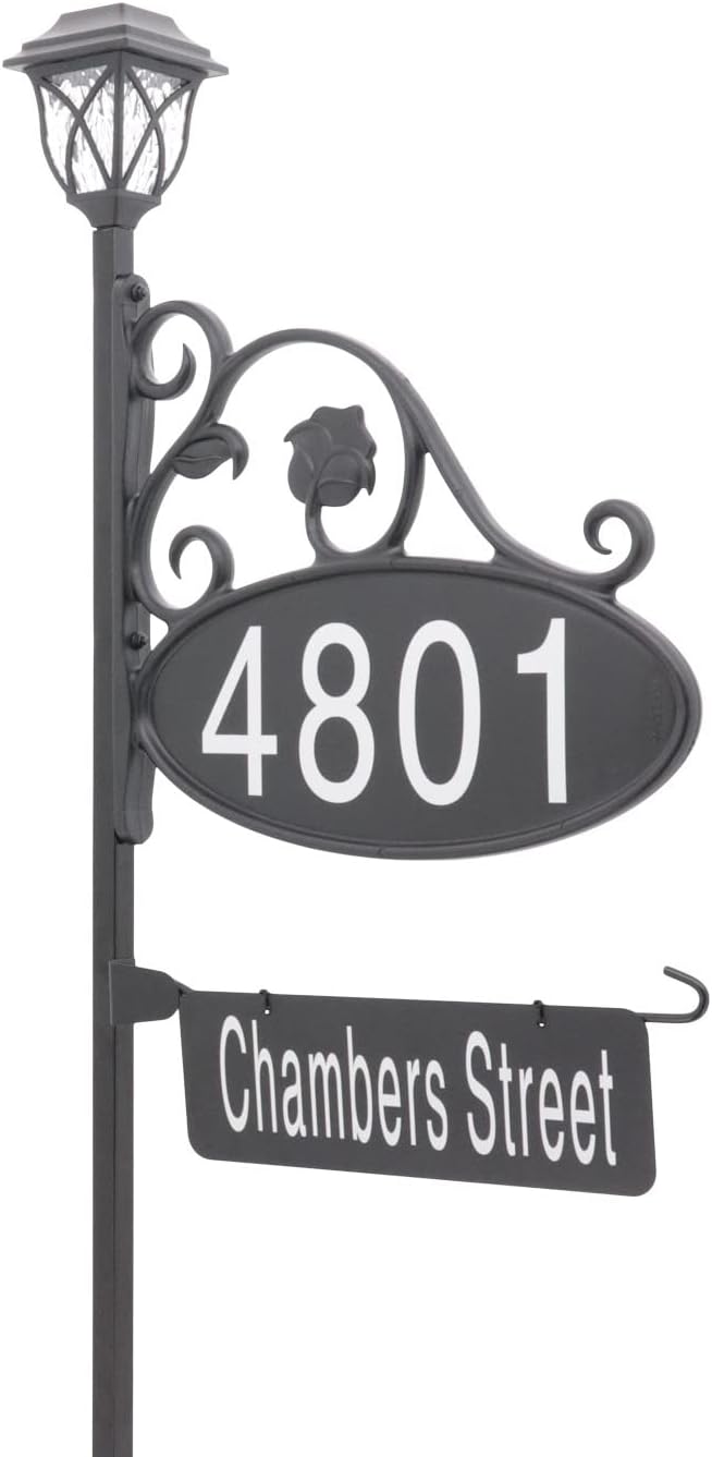 Handcrafted Oval Reflective Home Address Sign with Name Rider and Solar Light C166411