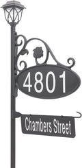 Handcrafted Oval Reflective Home Address Sign with Name Rider and Solar Light C166411