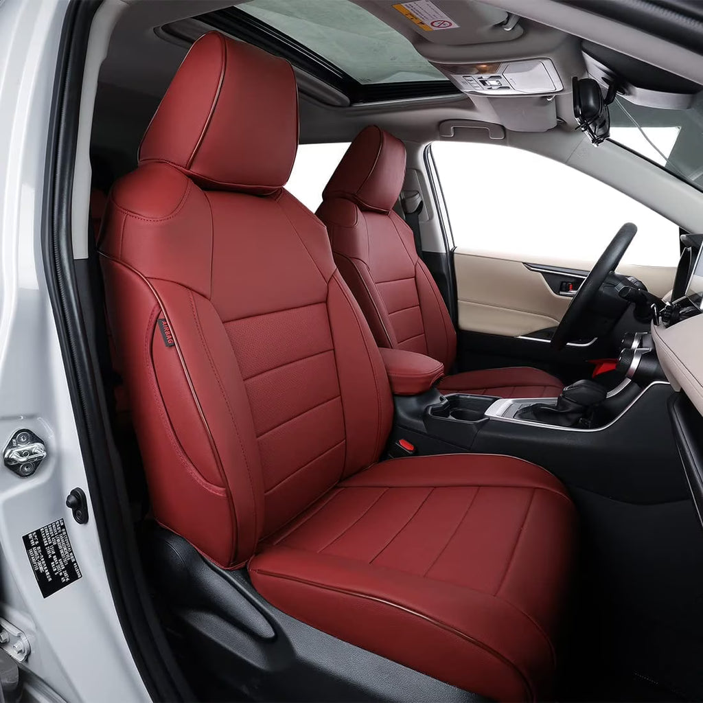 Burgundy Leather Full Set Car Seat Covers D3438