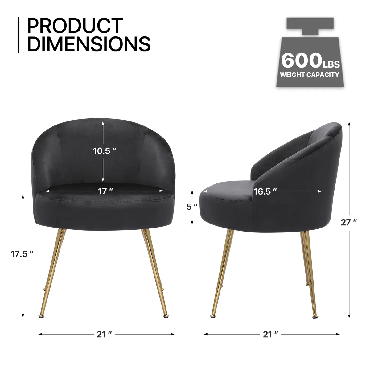 Black Velvet Accent Chair with Golden Metal Legs M865055