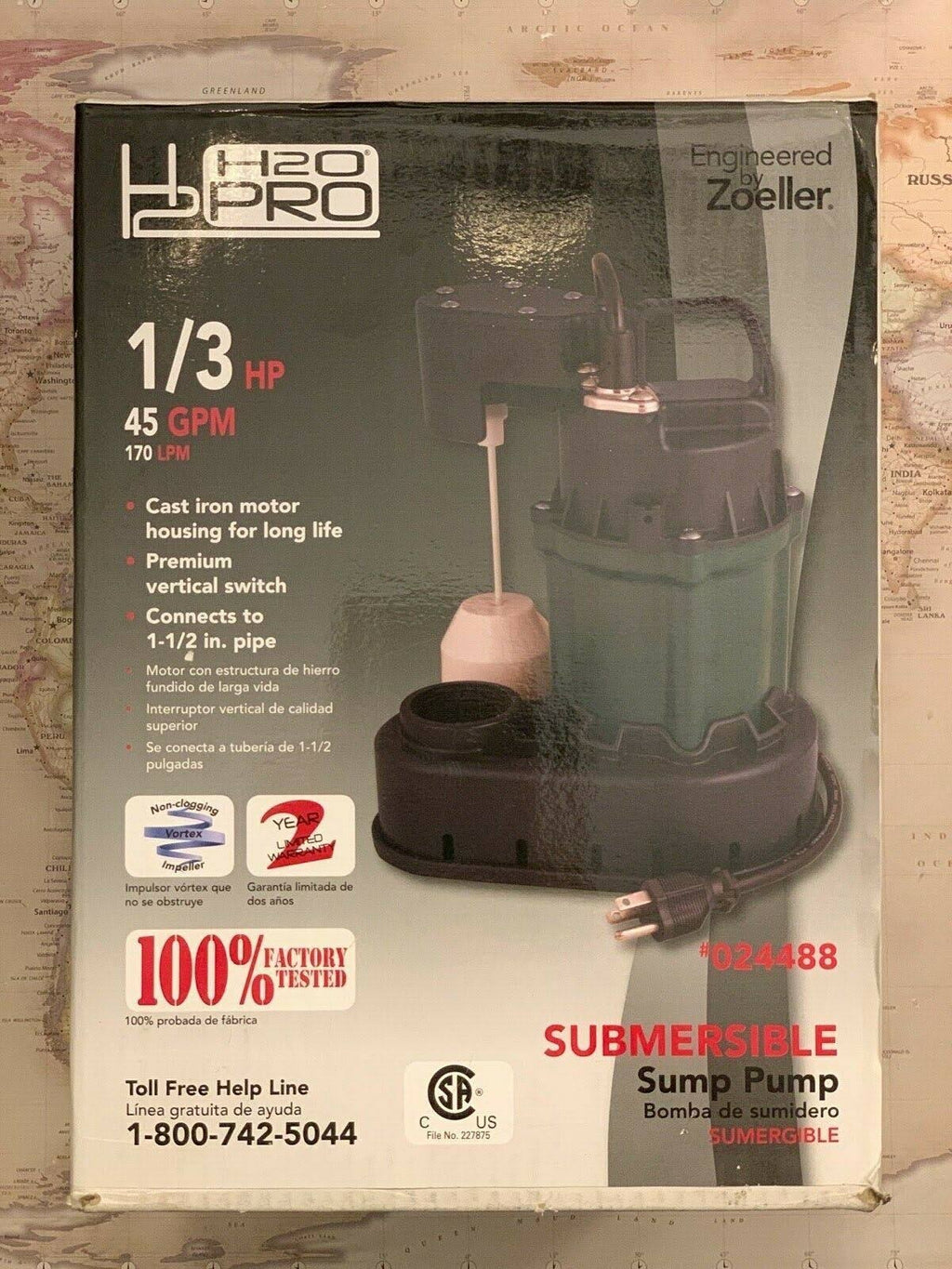 Cast Iron Submersible Sump Pump, 1/3-HP F687