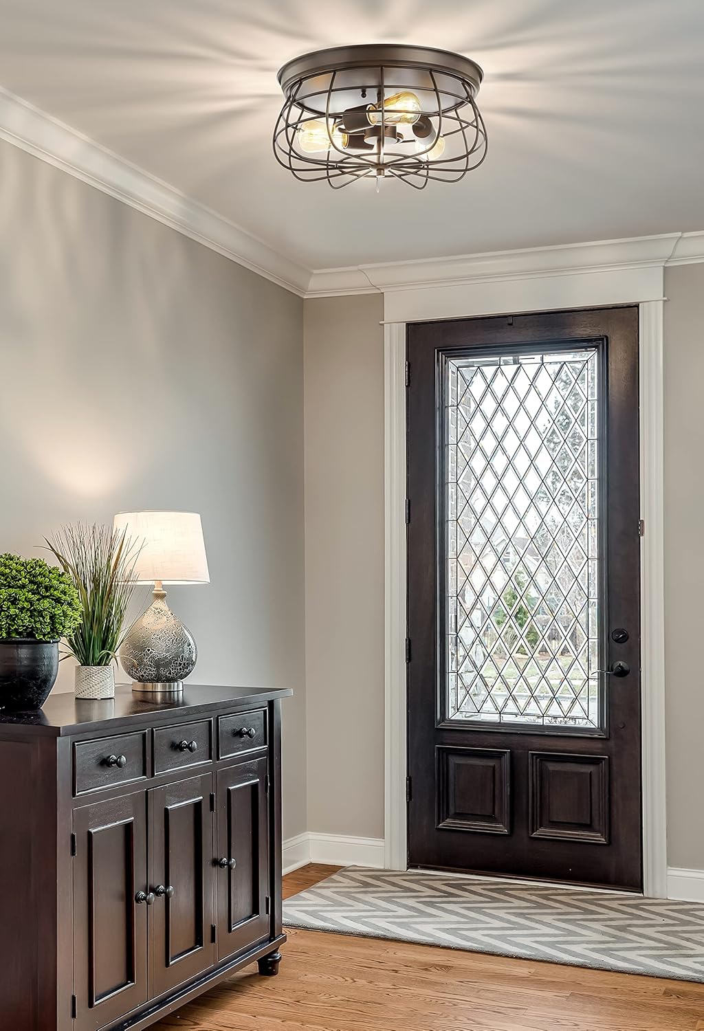 Bronze 3-Light Farmhouse Metal Cage Flush Mount K598747