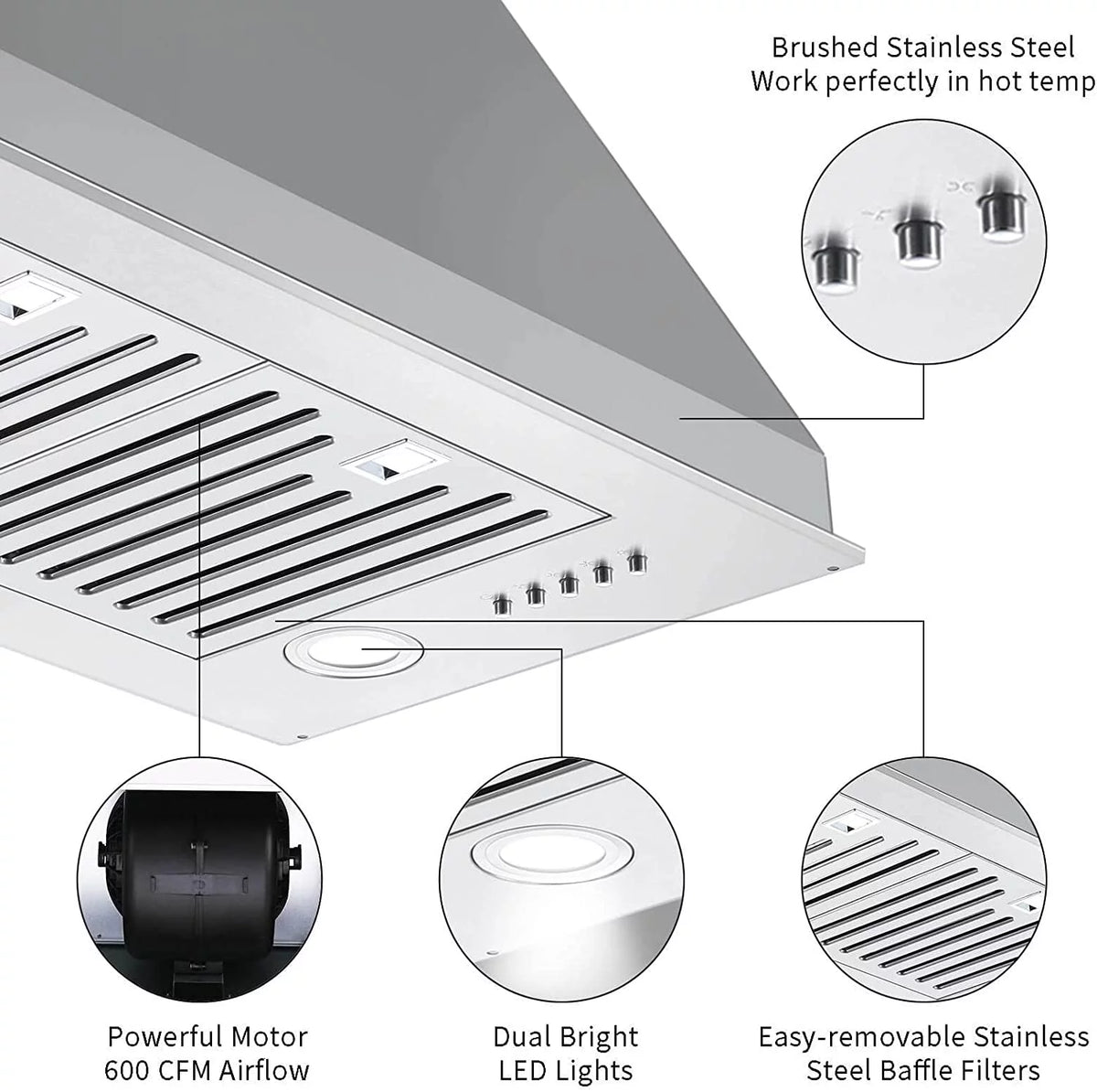 30 inch 600 CFM Built-in Stainless Steel Range Hood Y146025
