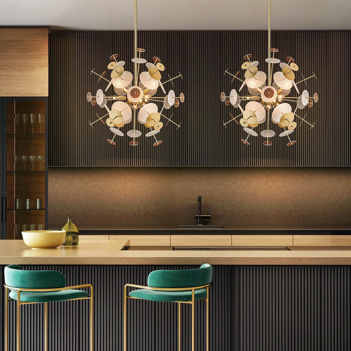 9-Light Linear Starburst Textured Glass Chandelier G905