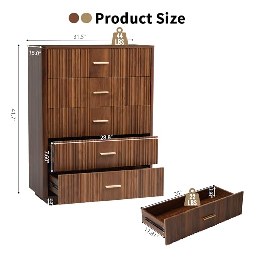 Walnut 5 Drawers Wooden Dresser R245165