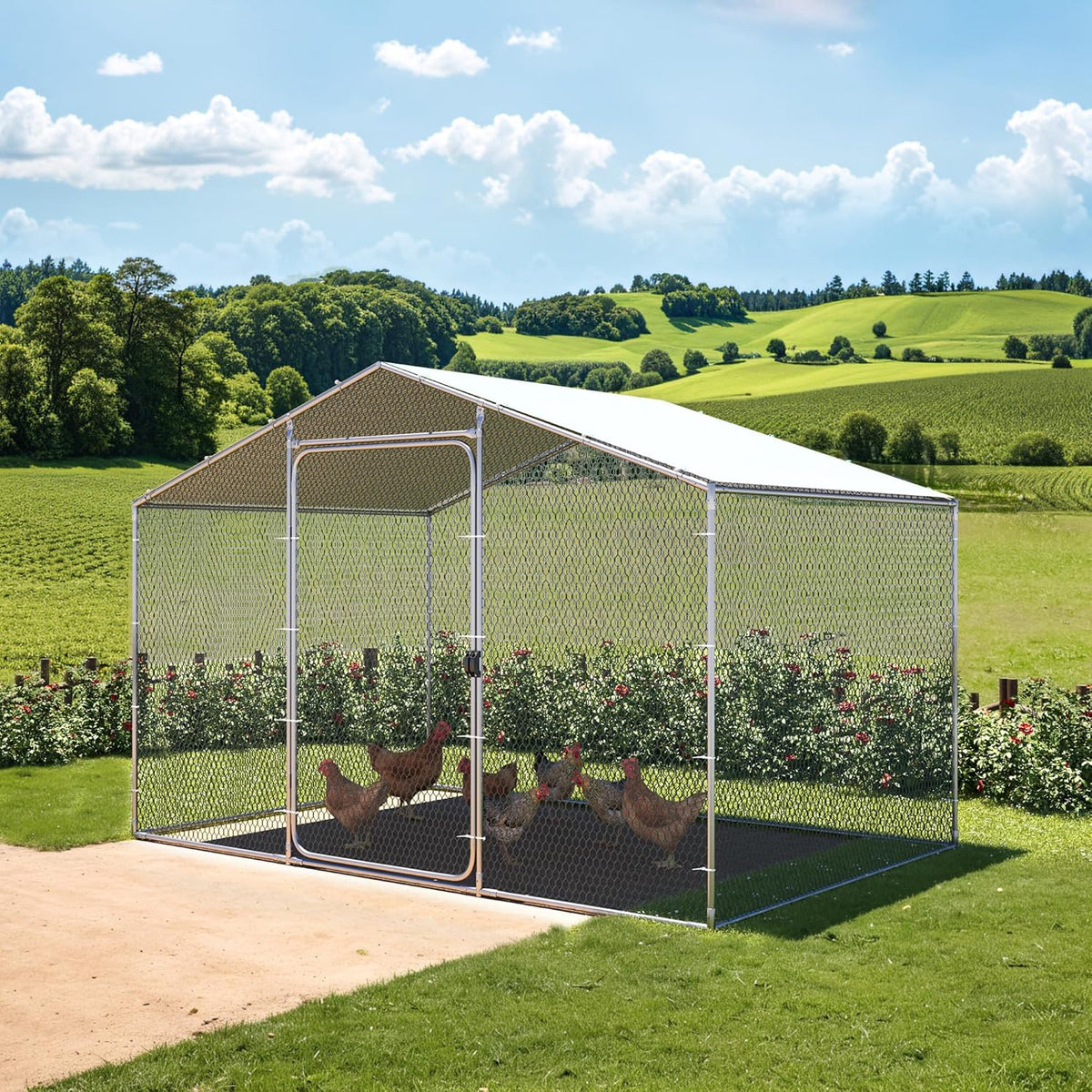 Large Metal Chicken Coop with Water-Resident Cover U8961