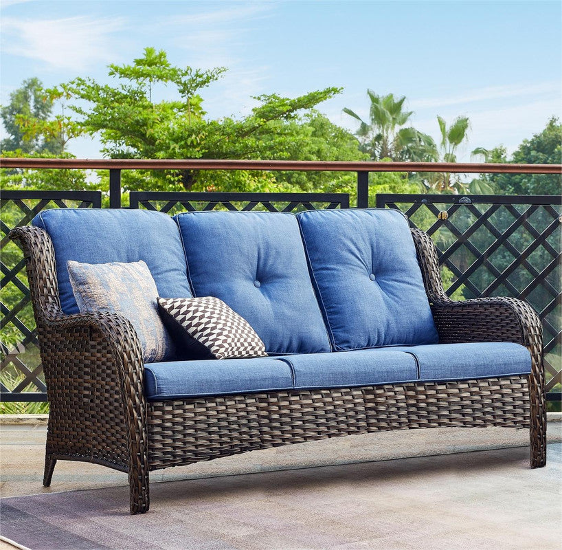 3-Piece Patio Conversation Set with Cushioned Sofa and Ottomans G665362