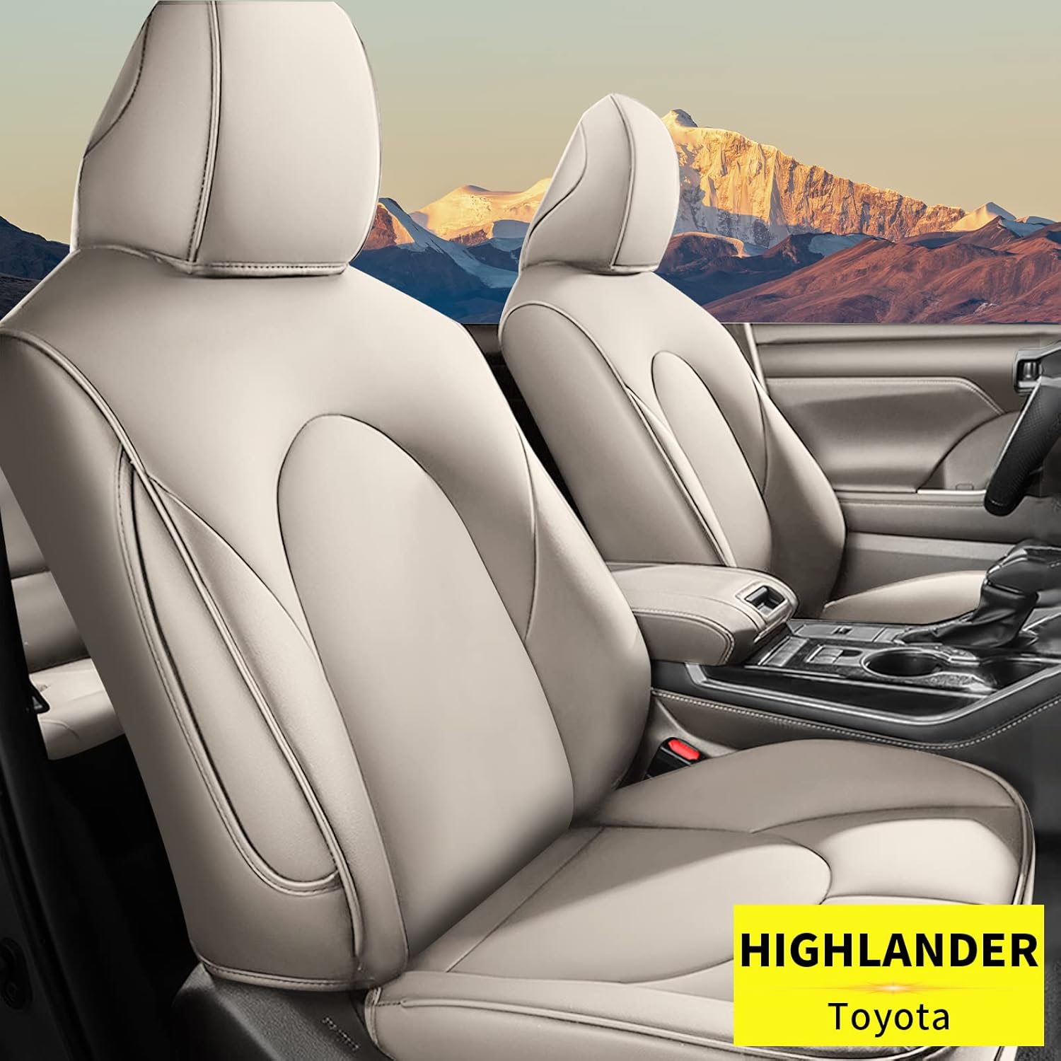Black Faux Leather Car Seat Covers Full Set for Highlander W10537