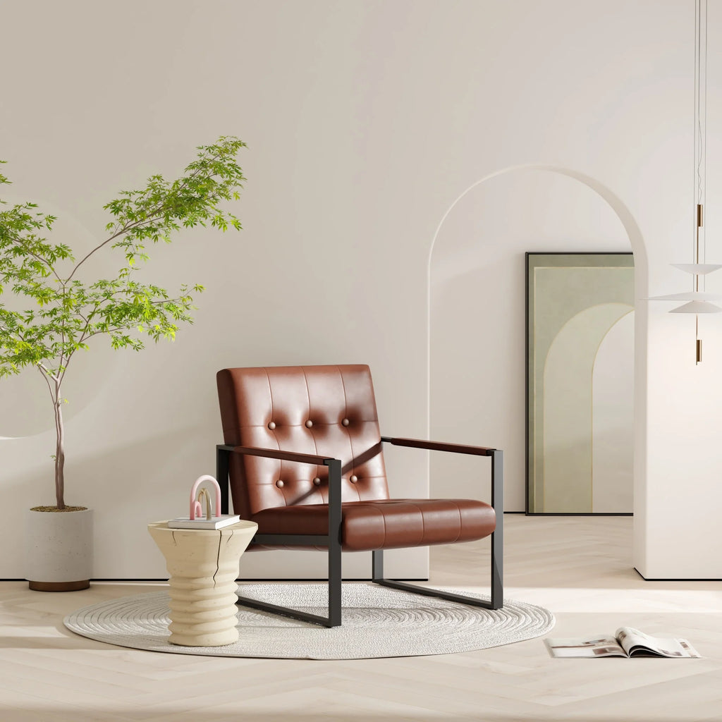 Black Faux Leather Accent Chair with Steel Frame F391861