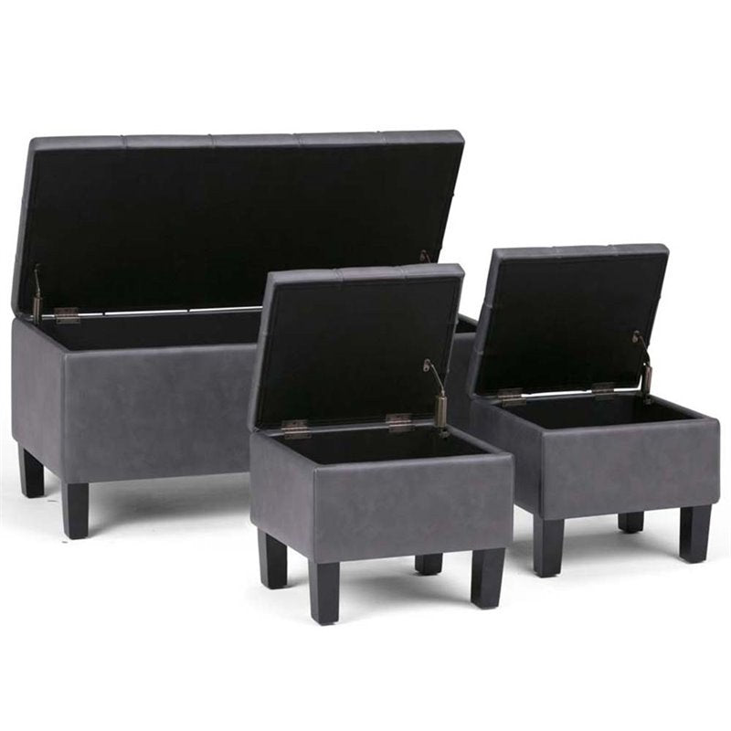 Stone Grey Faux Leather 3 Pc Storage Ottoman J585826