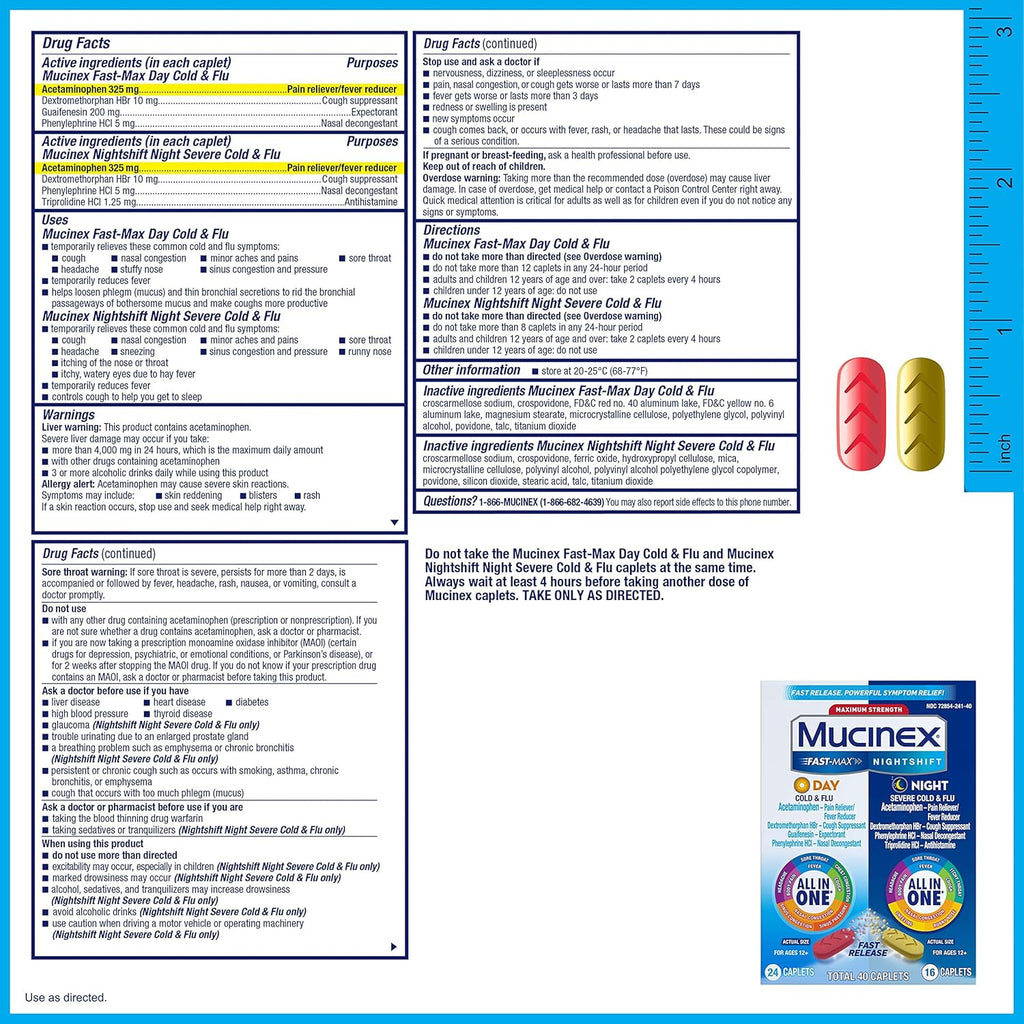 Lysol Disinfectant Cleaning Wipes, Lemon and Lime Blossom, 320 Count (Pack of 4) and Mucinex Fast-Max Day Cold & Flu & Night Severe All in One, 40 caplets (24 Daytime, 16 Nighttime) Pack of 2 G9538