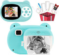 Blue Zero Ink Kids Digital Camera with 3 Rolls Print Paper 32GB SD Card J92212