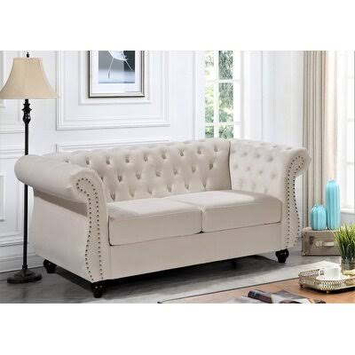 Ivory Velvet Fabric Loveseat F290