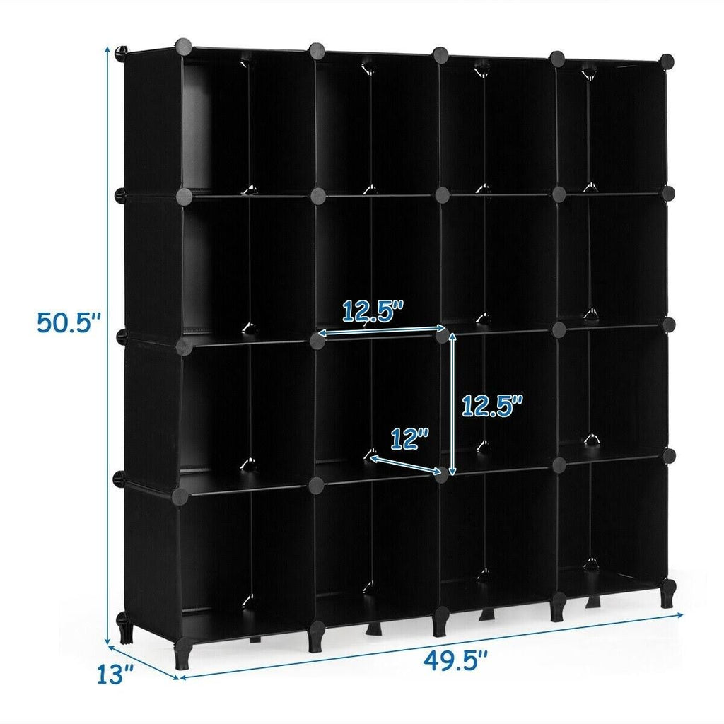 16 Plastic Cube Storage Organizer Black D54422