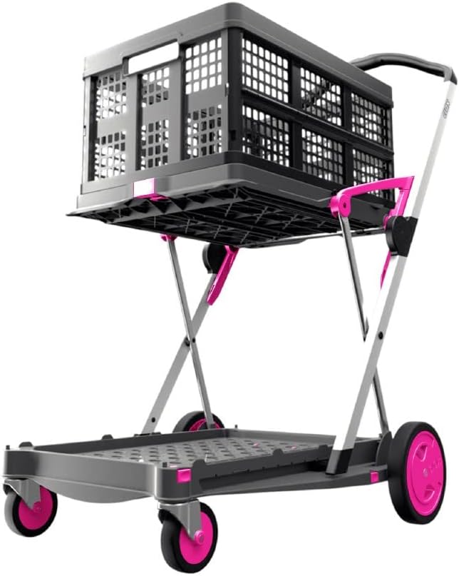 Pink Collapsible Shopping Cart with Storage Crate M2110