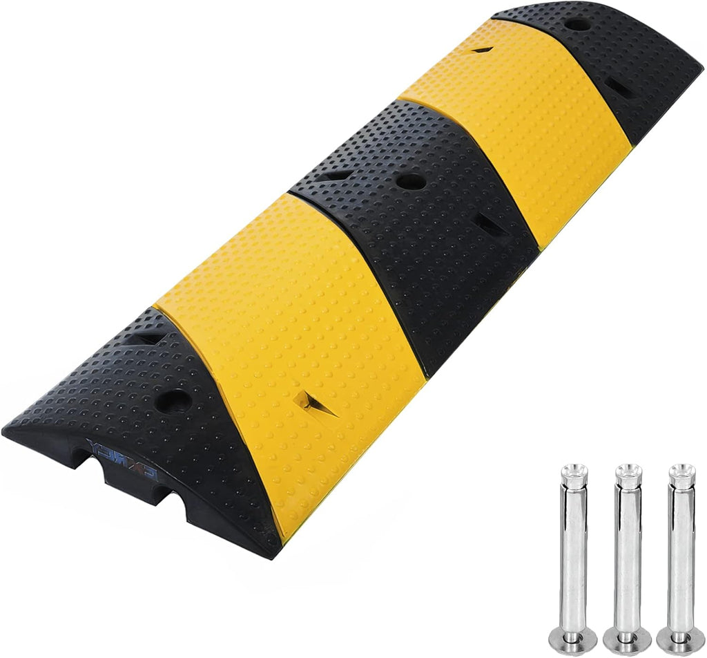 Rubber Speed Bumps 1 Pack 2-Channel 3FT Modular Traffic Driveway Speed Bump Heavy Duty Cable Protector Ramp with 3 Bolts ( 39.4 x 12 W x 2.4 H) Pack of 2 G849335