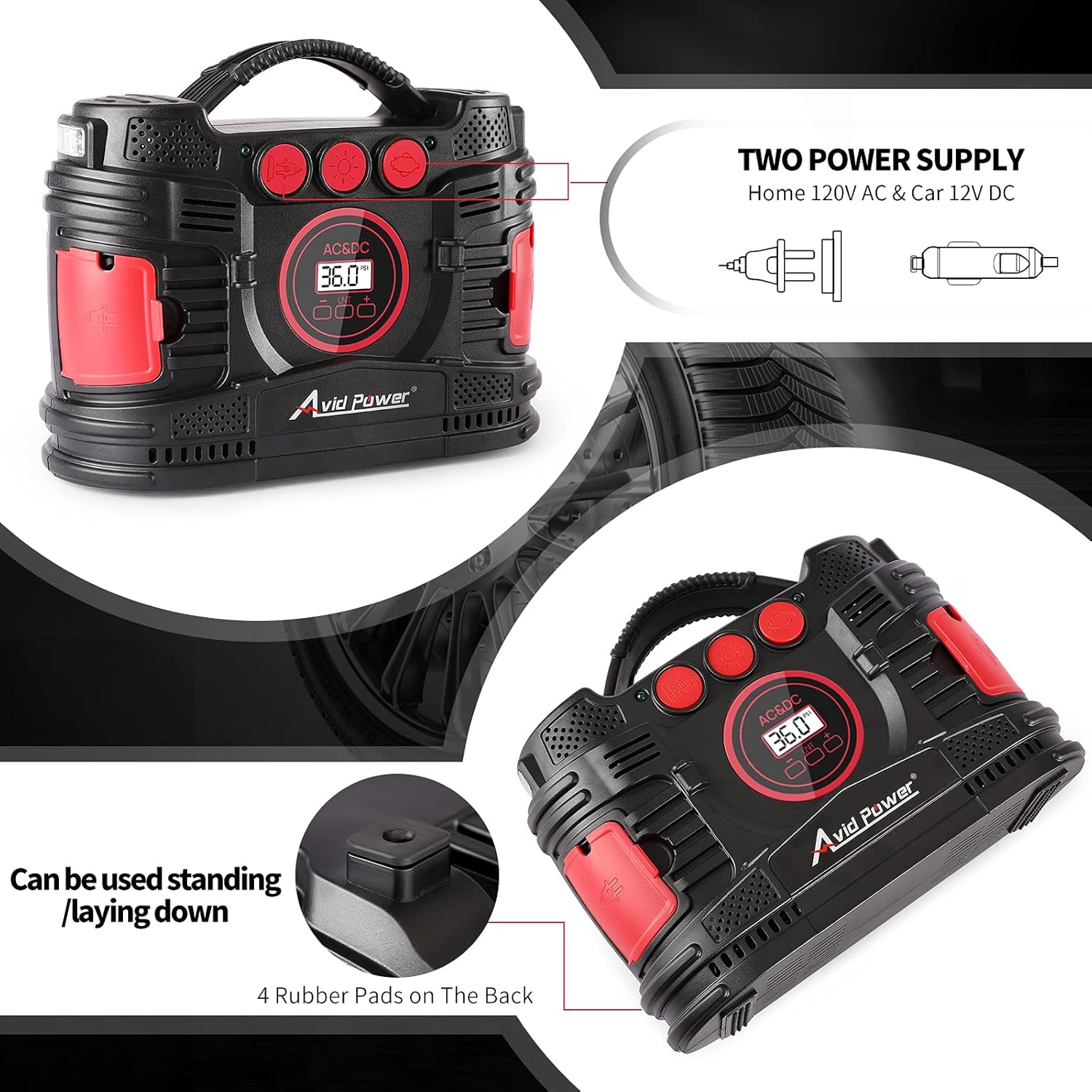 AC/DC Tire Inflator Portable Air Compressor with Dual Motors S79354