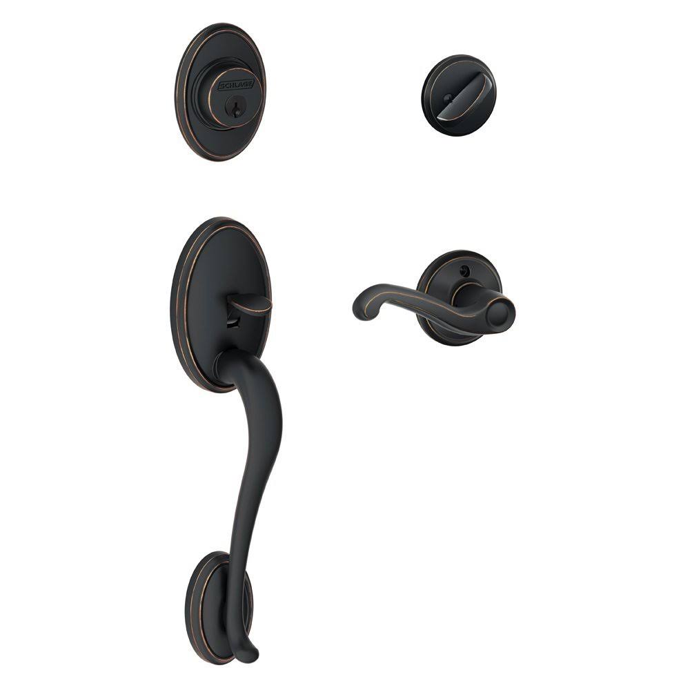 Aged Bronze Handleset with Deadbolt and Door Lever U252220