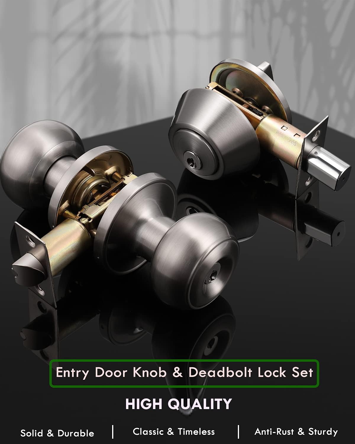 4 Pack Satin Nickel Entry Door Knob and Single Cylinder Deadbolt Combo Pack H28330