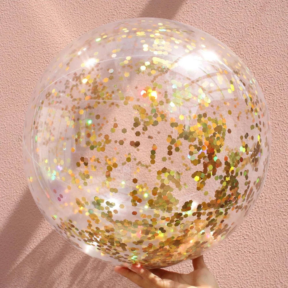 2pcs Glitter Sequin Beach Balls Inflatable PVC Ball Toys with Pumps I9889