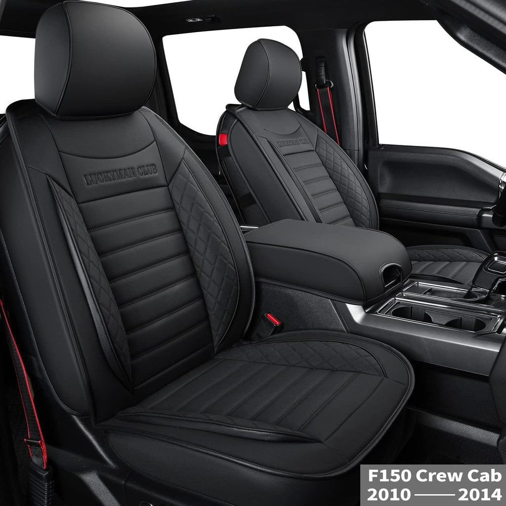 F150 Crew Cab Seat Covers with Faux Leather (Black & Red) V55737