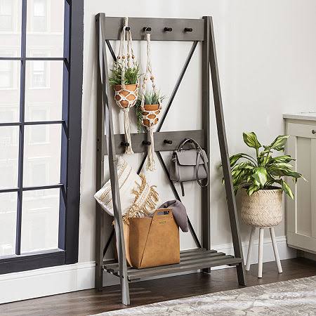 Grey Solid Wood Hall Tree U86268