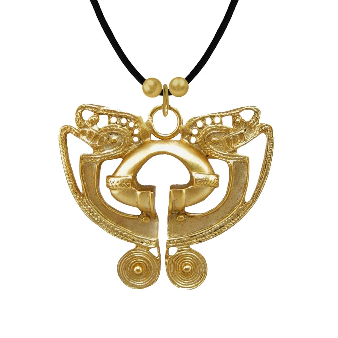 24k Gold Plated Pre-Columbian Tairona Butterfly Crescents Necklace P63869