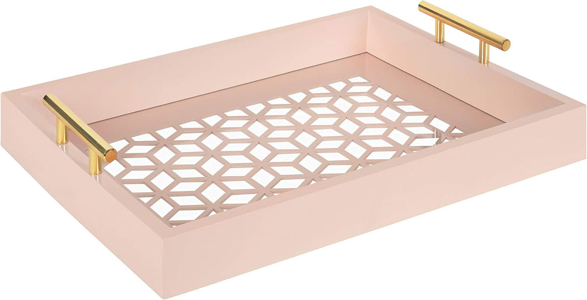Navy Blue and Gold Rectangle Decorative Tray with Metal Handles H86325