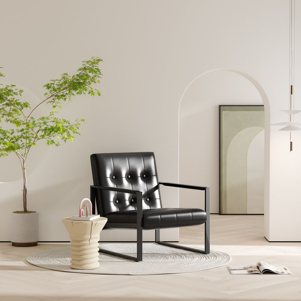 Black Faux Leather Accent Chair with Steel Frame F391861