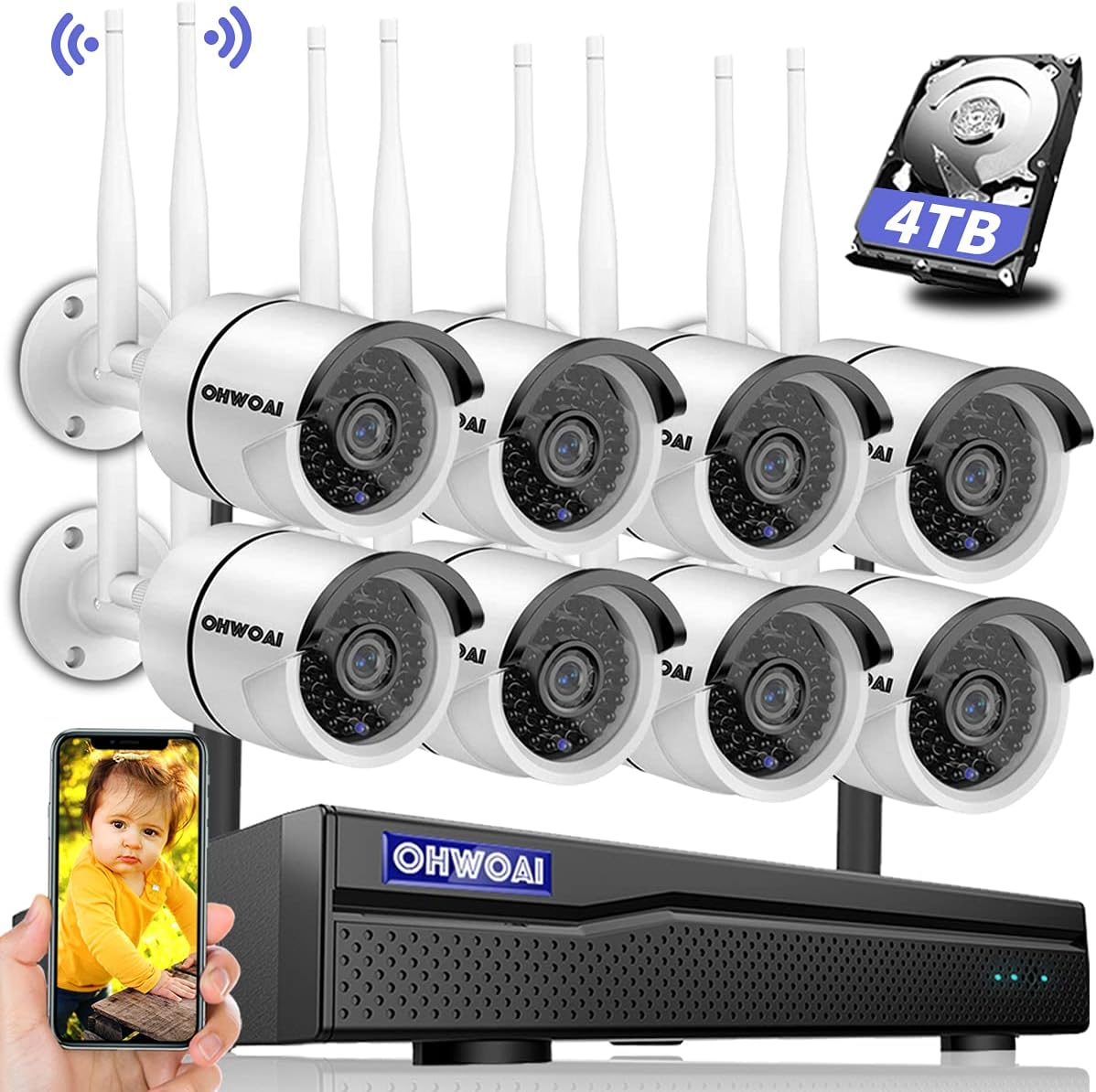 8 Channel 1080P NVR Wireless Security Camera System with 4TB Hard Drive I96230