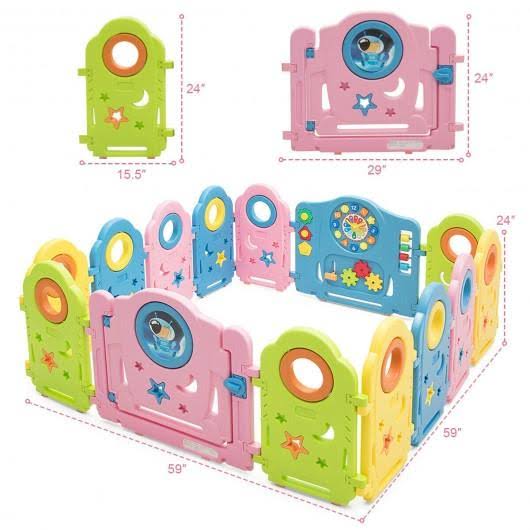 14 Panel Kids Activity Center Baby Playpen with Gate M5260