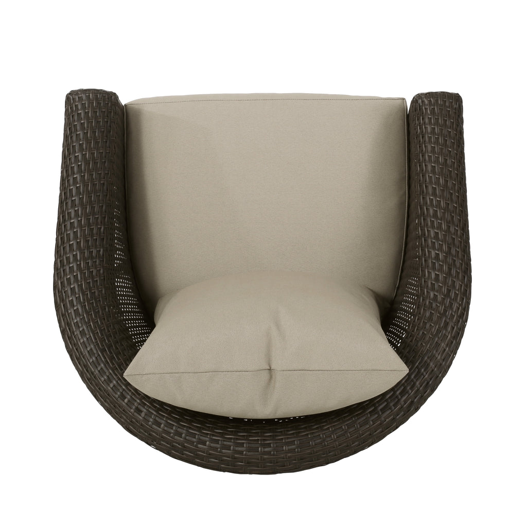 Mixed Brown and Mixed Khaki Wicker Swivel Club Chair E304626