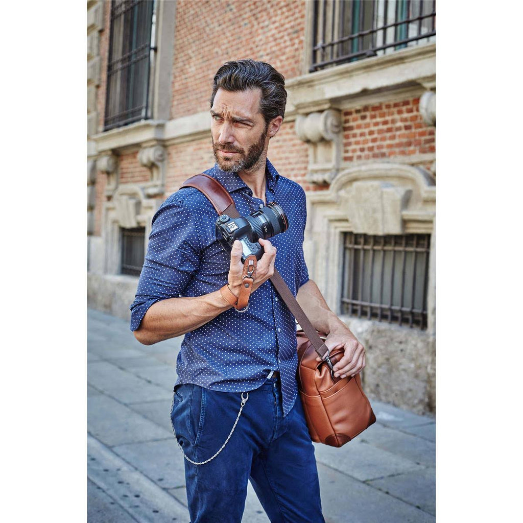 Perforated Dark Brown Leather Camera Wrist Strap R692090