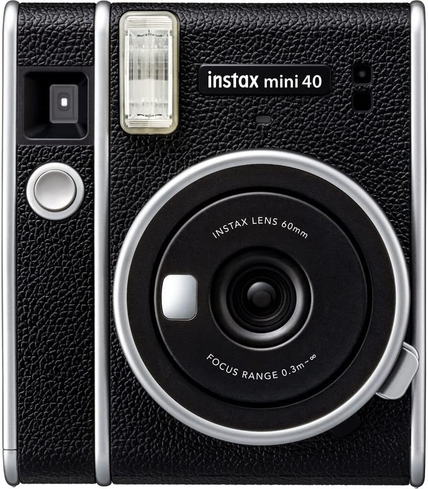 Instax Mini 40 Instant Film Camera (Black) Bundle with 20 Instax Mini Instant Film Shots + Padded Carrying Bag + 4 Rechargeable Batteries + Deluxe Cleaning Kit P571