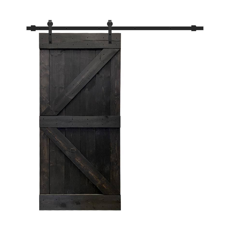 Charcoal Black Solid Wood Interior Sliding Barn Door U8967