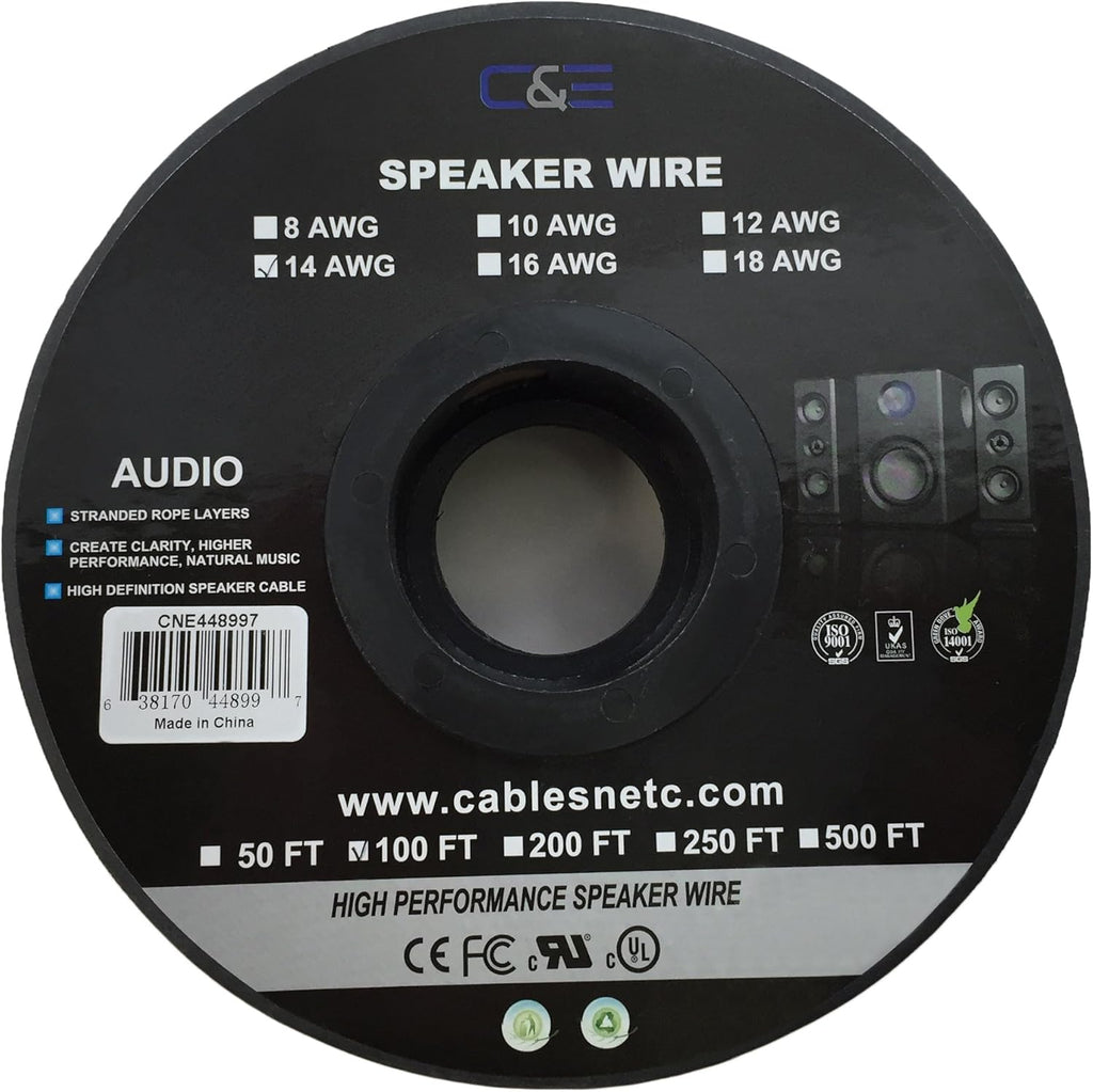 12AWG Oxygen-Free Copper Speaker Wire Cable, Pack of 2 I9964