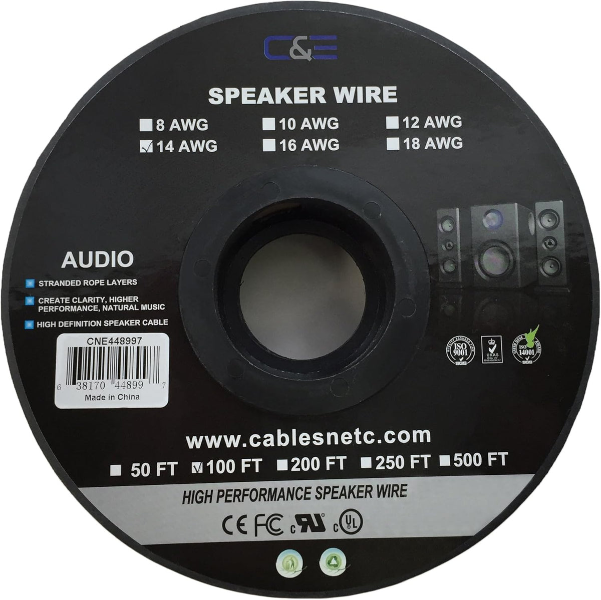 12AWG Oxygen-Free Copper Speaker Wire Cable, Pack of 2 I9964