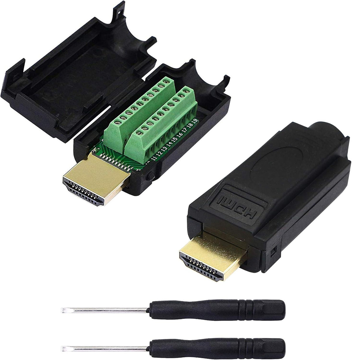 2 Pack HDMI Solderless Adapter Gold Plated Connector with Plastic Cover Screwdriver D4474