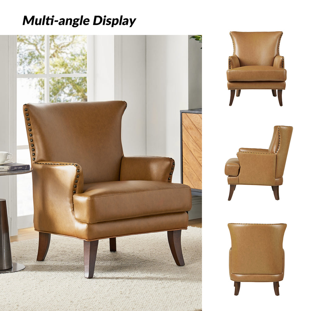Camel Leather Upholstered Accent Chair Wood Leg C79124