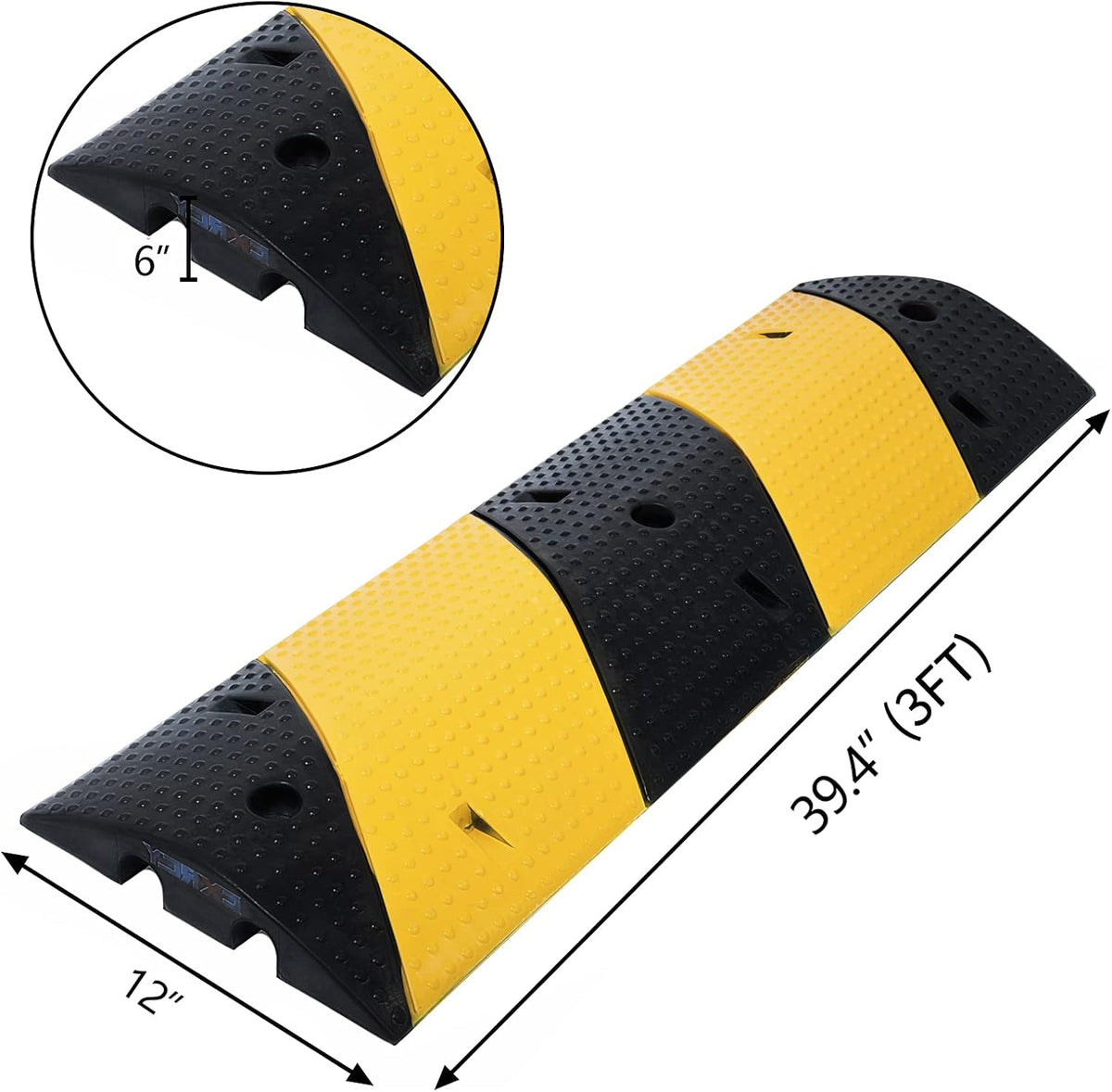 Rubber Speed Bumps 1 Pack 2-Channel 3FT Modular Traffic Driveway Speed Bump Heavy Duty Cable Protector Ramp with 3 Bolts ( 39.4 x 12 W x 2.4 H) Pack of 2 G849335