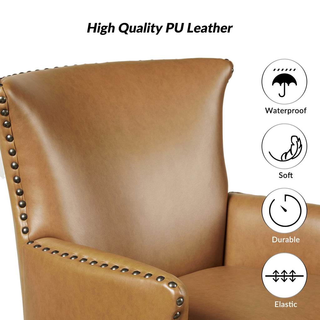 Camel Leather Upholstered Accent Chair Wood Leg C79124