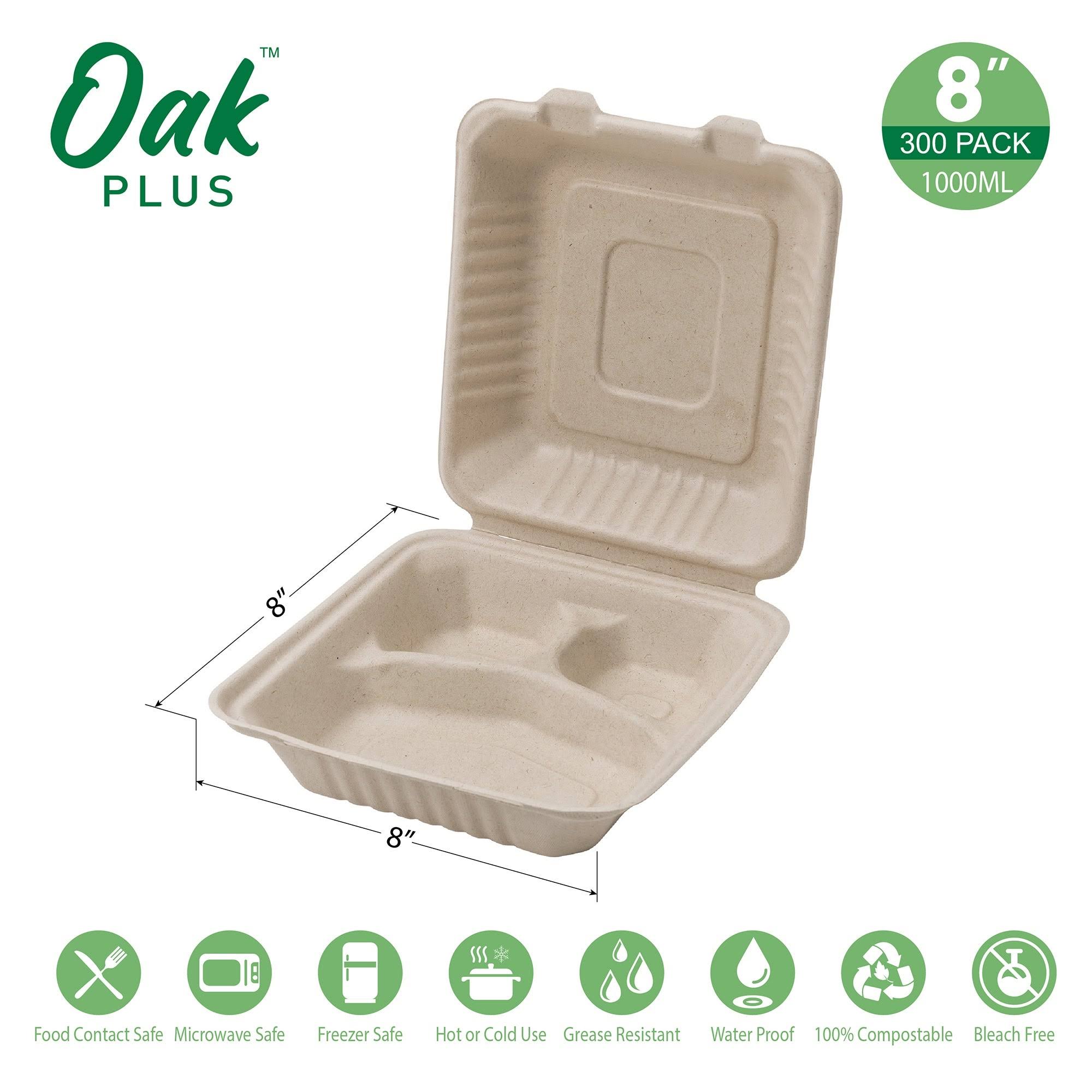 10 inch Natural Compostable Sugarcane Sectional Clamshell Containers, 300 Pack V630